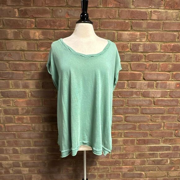 Wishlist Womens Green Slub Shirt Sleeve Loose Fit Top Size M/L - Picture 2 of 6